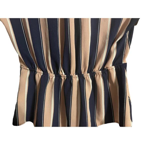 MONTEAU STRIPED PEPLUM BLOUSE NAVY PINK WHITE V-NECK BUTTONS PULLOVER M - Picture 6 of 9